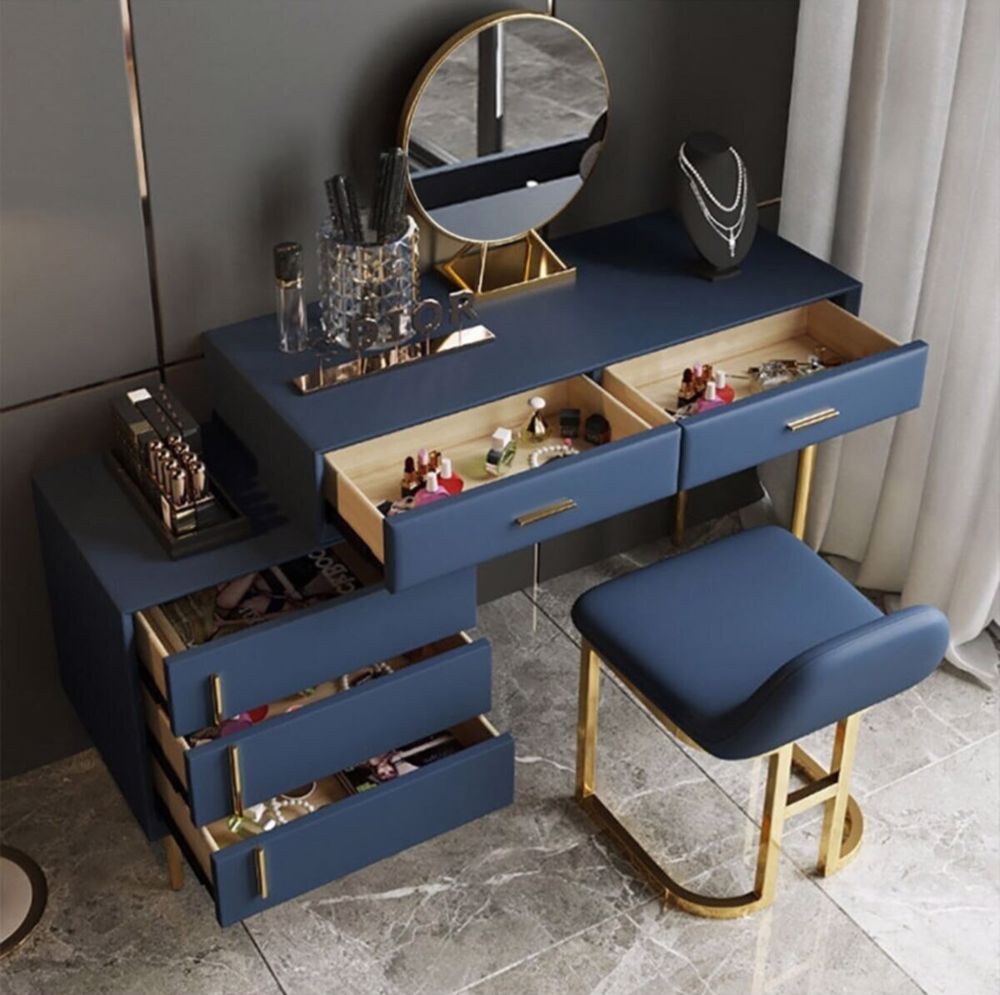 Arvell Vanita Modern Tuvalet Masası Mavi Set